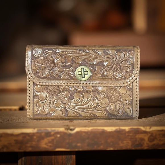 Handbags - Embossed Leather Wallet with Floral Design